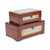 Set of 2 Brown and White Burl Wood Storage Boxes 11.75" - IMAGE 1