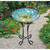 21" Blue and Yellow Outdoor Solar Peacock Feathers Birdbath - IMAGE 2