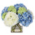 Hydrangea Artificial Bouquet in Square Vase - 17" - Green and Blue - IMAGE 1