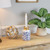 Wooden Floral Taper Candle Holder - 6"- White and Blue - IMAGE 2