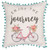 14" White and Blue Printed "Enjoy the Journey" Spring Throw Pillow with Pom Pom Accents - IMAGE 1