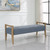 Upholstered Rectangular Bench with Curved Wooden Frame - 59.25" - Sky Blue and Brown - IMAGE 2