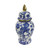 Ceramic Hibiscus Temple Jar with Lid - 14" - Blue and White - IMAGE 1