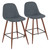 Set of 2 Pebble Walnut Metal and Blue Fabric Mid-Century Modern Counter Stools 34.75" - IMAGE 1