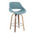 Set of 2 Mid Century Modern Blue Fabric Counter Stools with Walnut Wooden Legs 38" - IMAGE 2