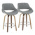Set of 2 Mid Century Modern Gray Fabric Counter Stools with Walnut Legs 38" - IMAGE 1