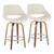Set of 2 Mid Century Modern Cream Fabric Counter Stools with Walnut Legs 38" - IMAGE 1