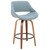Set of 2 Mid Century Modern Blue Fabric Counter Stools with Walnut Legs 38" - IMAGE 2