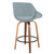 Set of 2 Mid Century Modern Blue Fabric Counter Stools with Walnut Legs 38" - IMAGE 4