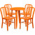 Set of 5 Orange Metal Indoor-Outdoor Round Table and 4 Vertical Slat Back Chairs Set 33.25” - IMAGE 1