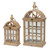 Set of 2 Brown and White Wooden Candle Lantern 21.5" - IMAGE 1