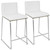 Set of 2 White Leather with Brushed Stainless Steel and Wood Mara Counter Barstools 34" - IMAGE 1