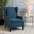 40" Navy Blue and Brown Traditional Wingback Recliner - IMAGE 2