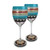 Set of 2 Blue Mosaic Carnival Confetti Hand Painted Wine Drinking Glasses 8" - IMAGE 1