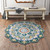 4' Teal Blue and Yellow Hand Hooked Mandala Medallion Round Wool Area Throw Rug
