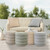 20" Peach and White Striped Round Outdoor Patio Pouf Ottoman