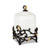 12.25" White and Black Round Canister with Gold Leaf Metal Base - IMAGE 1