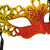 7" Orange, Yellow and Black Glittered Faux Feathered Halloween Masquerade Mask - IMAGE 3