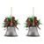 Bells with Pine Sprigs and Plaid Bow Christmas Ornaments - 7" - Silver - Set of 2