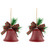 Bells with Pine Sprigs and Bow Christmas Ornaments- 7" - Red - Set of 2