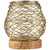 Small Woven Iron Votive Candle Holder with Wooden Base - 6.25" - Brass Finish - IMAGE 1