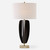 Hand Forged Travertine Table Lamp with White Oval Shade - 30.25" - Black - IMAGE 1