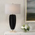 Hand Forged Travertine Table Lamp with White Oval Shade - 30.25" - Black - IMAGE 2