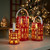 Punched Metal House Candle Lanterns - 12.5" - Red and White - Set of 3 - IMAGE 1