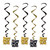 Metallic Happy New Year Whirls Hanging Party Decorations - 33" - Black and Gold - Pack of 30 - IMAGE 1