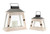 Set of 2 Cottage-Style Distressed White and Black Pillar Candle Lanterns - IMAGE 1