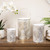 Floral Cut-Out Pillar Candle Lanterns - 10" - Gold and White - Set of 3 - IMAGE 1