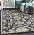 9.75' Elegant Leaves Navy Blue and Sandy Beige Round Wool Area Throw Rug - IMAGE 2