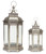 Set of 2 Antique Style Silver Decorative Glass Pillar Candle Lanterns 34" - IMAGE 1