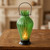 9.5" Frosted Green Ribbed Vase Glass Bottle Tea Light Candle Lantern Decoration - IMAGE 1