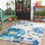 5' x 8' Dancing Dahlias Blue and Beige Hand Hooked Floral Rectangular Outdoor Area Throw Rug - IMAGE 2