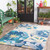 9' x 12' Dancing Dahlias Blue and Beige Hand Hooked Floral Rectangular Outdoor Area Throw Rug - IMAGE 2