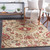 8' Floral Red and Beige Shed-Free Round Area Throw Rug - IMAGE 2