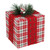 Plaid Gift Box with Pine Bow Christmas Decoration - 8" - Red and Green - IMAGE 1