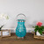 13.5" Turquoise Woven Metal Hurricane Pillar Candle Lantern - IMAGE 3