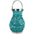 13.5" Turquoise Woven Metal Hurricane Pillar Candle Lantern - IMAGE 4