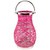 Woven Iron Pillar Candle Lantern with Glass Hurricane - 16.25" - Fuchsia Pink - IMAGE 2