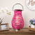 Woven Iron Pillar Candle Lantern with Glass Hurricane - 16.25" - Fuchsia Pink - IMAGE 1