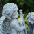 Set of 2 Ivory Cherub Angels with Violin and Harp Sitting on Finials Garden Statues 14.75" - IMAGE 3