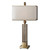 33" Ivory and Gold Glass and Brushed Brass Table Lamp with Double Hardback Shades - IMAGE 1
