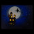 LED Lighted Fiber Optic Witch Flying Over Haunted House Halloween Canvas Wall Art - 12" x 15.75"