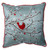 16.5" Blue and Red Bird on a Snowy Branch Square Throw Pillow - IMAGE 1