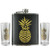 3-Piece Black and Metallic Gold Tropical Pineapple Flask and Shot Glass Set - IMAGE 1