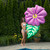 70" Inflatable Green and Pink Summer Hibiscus Flower Lounge Pool Float - IMAGE 3