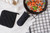 Set of 3 Black Modern Geometric Pan and Potholders 6" - IMAGE 3