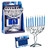 45pc Silver and Blue Classic Style Mini Hanukkah Menorah Set with Candles 4.75" - IMAGE 3